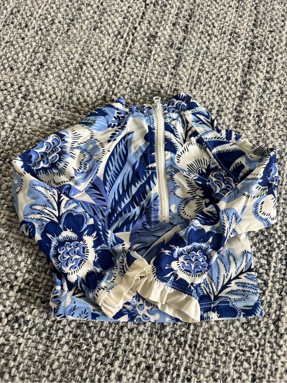 Janie and Jack Blue and White Floral Swim Top / Rashguard